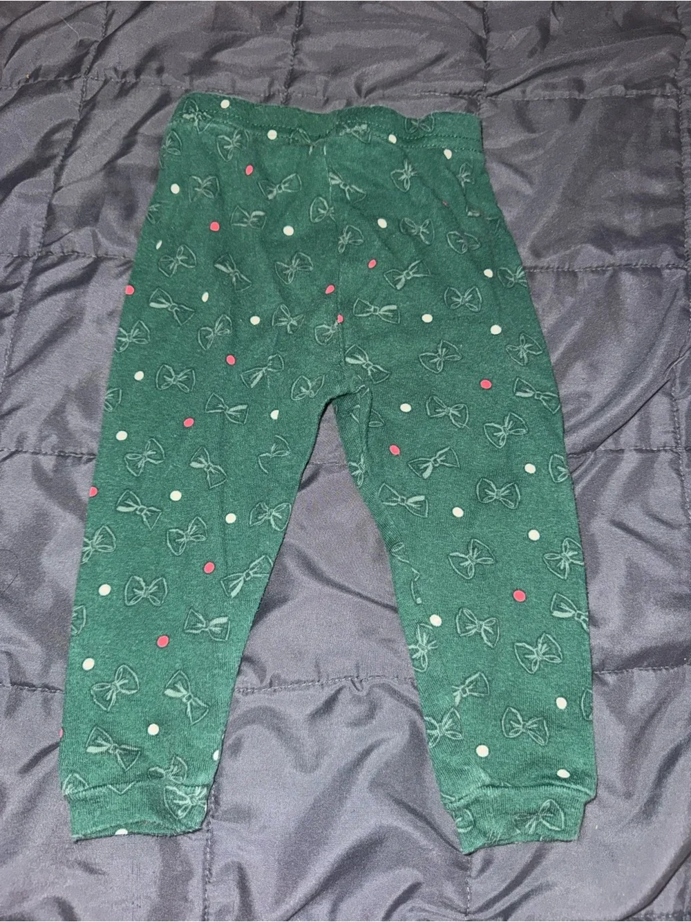 Gymboree Green Bow Print Leggings with Pink and White Dots
